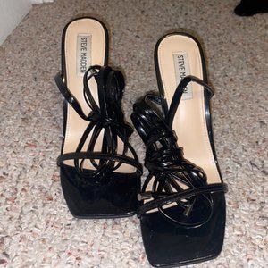 Uplift Black Leather Strappy Heels
